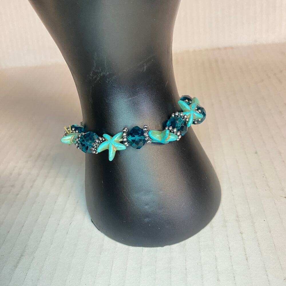 Women's Blue Starfish Beach Ocean Theme Beaded Stretch Fashion Bracelet